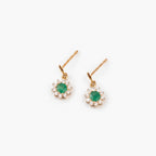 9ct Yellow Gold Emerald & CZ Cluster Drop Earrings