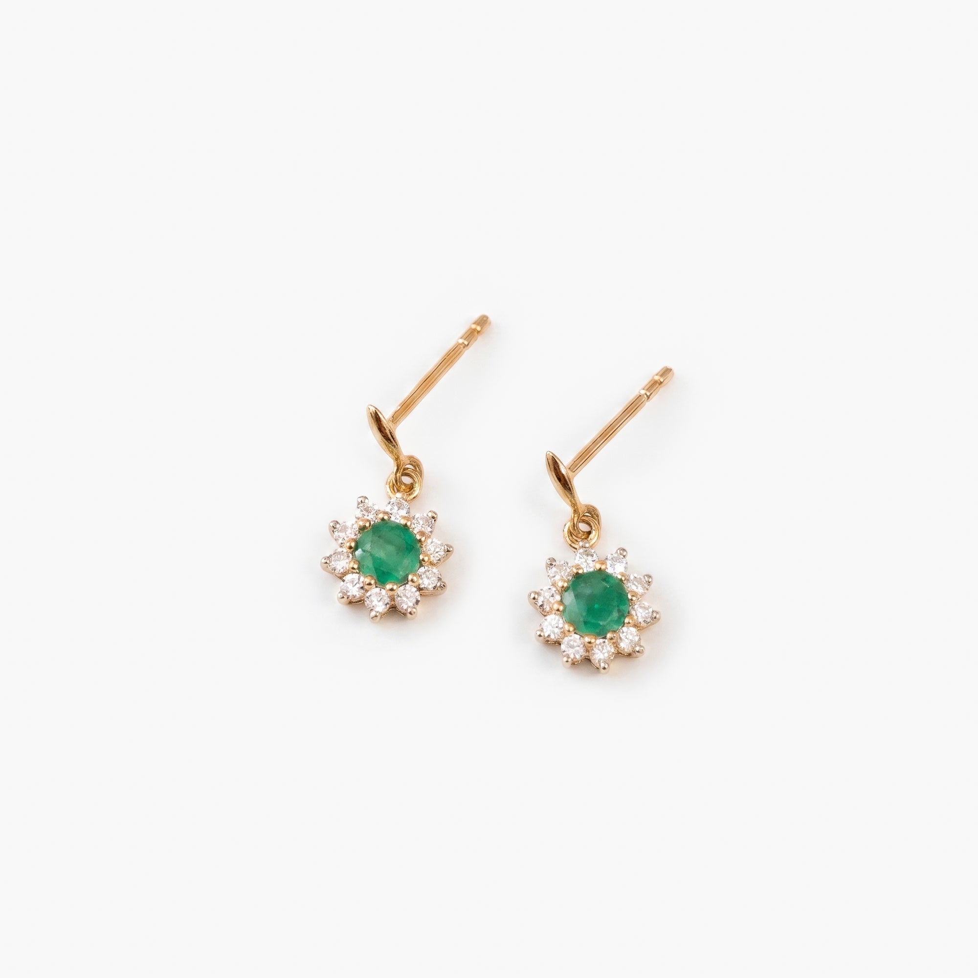 9ct Yellow Gold Emerald & CZ Cluster Drop Earrings