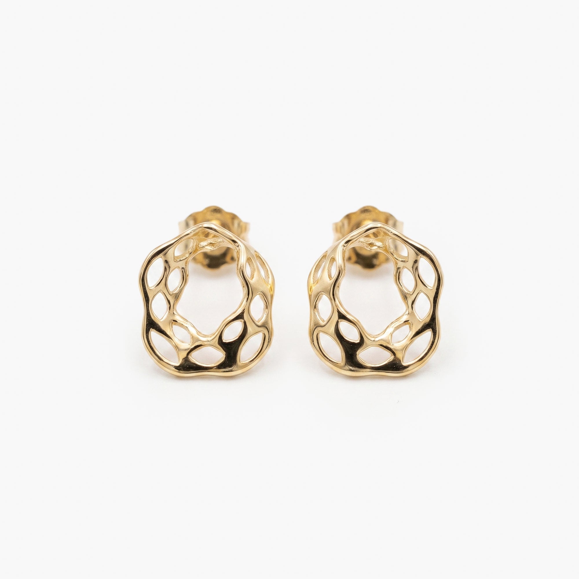 9ct Yellow Gold Open Organic Weave Stud Earrings