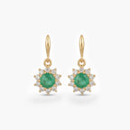 9ct Yellow Gold Emerald & CZ Cluster Drop Earrings