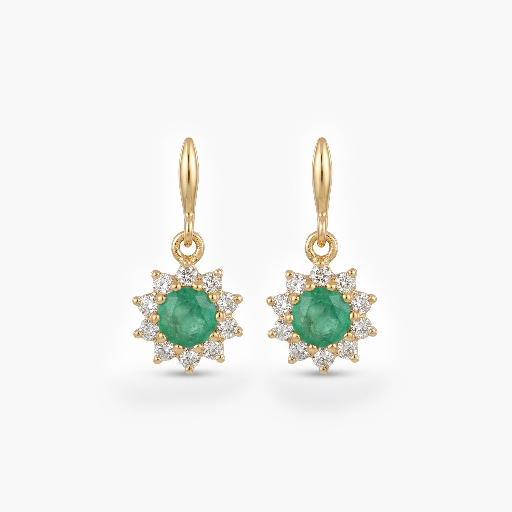 9ct Yellow Gold Emerald & CZ Cluster Drop Earrings