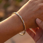 9ct Two-Tone Gold Twisted Bangle - Jordans Jewellers