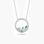 9ct White Gold Emerald and Diamond Circle Pendant Necklace - Jordans Jewellers