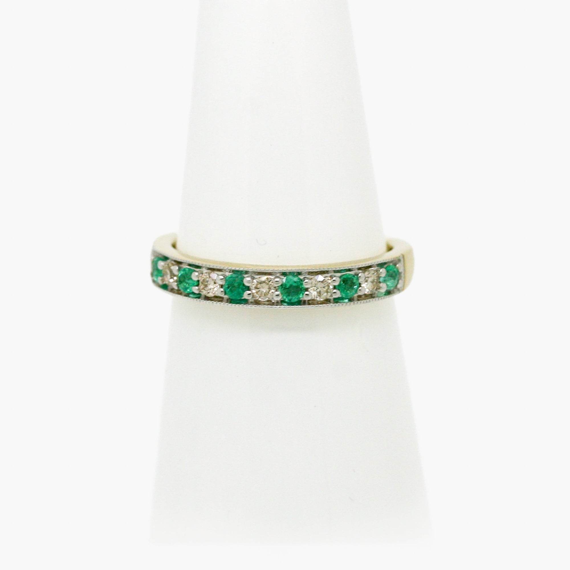 Emerald & Diamond Claw Set Half Eternity Ring in 9ct Gold - Jordans Jewellers