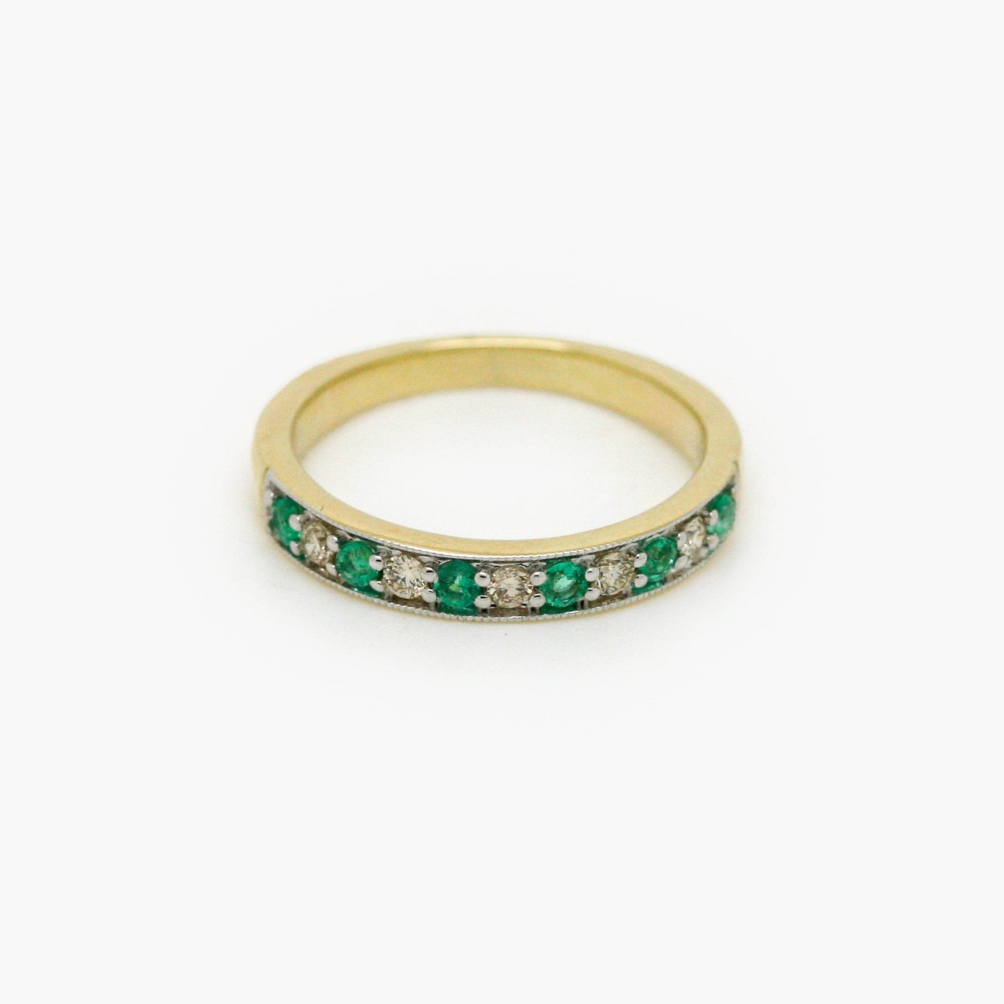 Emerald & Diamond Claw Set Half Eternity Ring in 9ct Gold - Jordans Jewellers