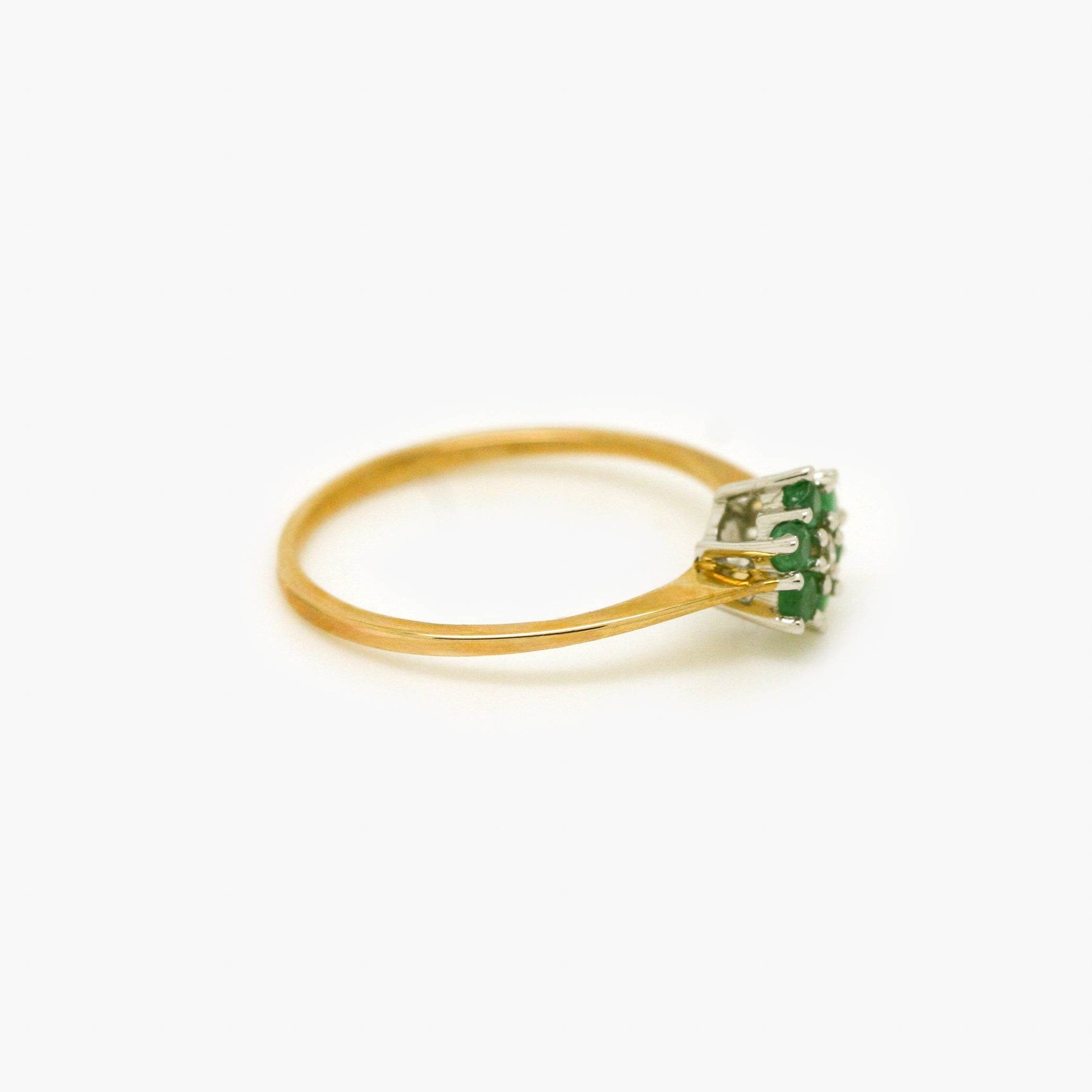 Emerald and Diamond Floral Cluster Ring in 9ct Gold - Jordans Jewellers
