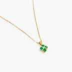 18ct Yellow Gold Emerald & Diamond Four-Leaf Clover Pendant Necklace