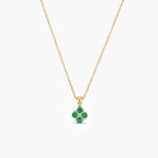 18ct Yellow Gold Emerald & Diamond Four-Leaf Clover Pendant Necklace
