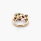 9ct Yellow Gold Multi Gemstone Three Row Bubble Ring