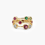 9ct Yellow Gold Multi Gemstone Three Row Bubble Ring