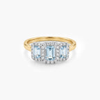 9ct Gold Sky Blue Topaz & Diamond Triple Halo Ring