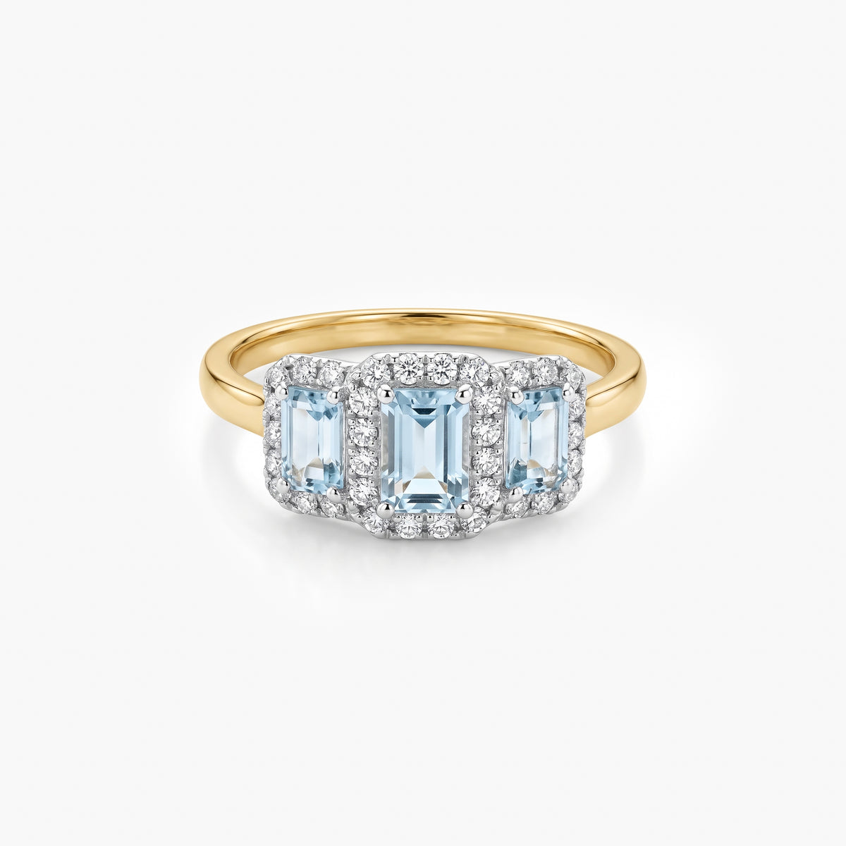 9ct Gold Sky Blue Topaz & Diamond Triple Halo Ring