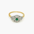 Art Deco Style Round Emerald & Diamond Ring - Jordans Jewellers