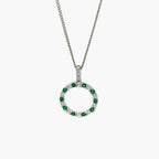 Silver Circle Emerald & CZ Pendant Necklace - Jordans Jewellers