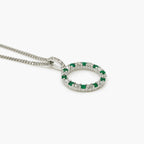 Silver Circle Emerald & CZ Pendant Necklace - Jordans Jewellers