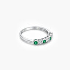 9ct White Gold Diamond and Emerald Half Eternity Ring
