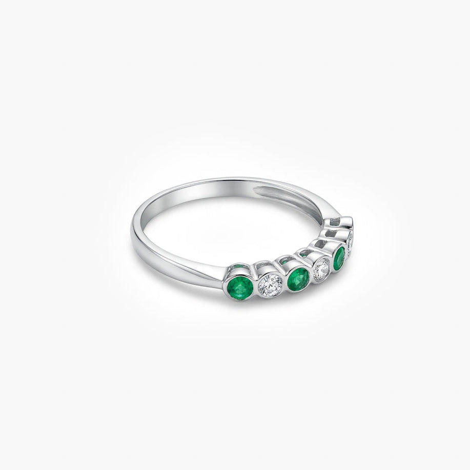 9ct White Gold Diamond and Emerald Half Eternity Ring