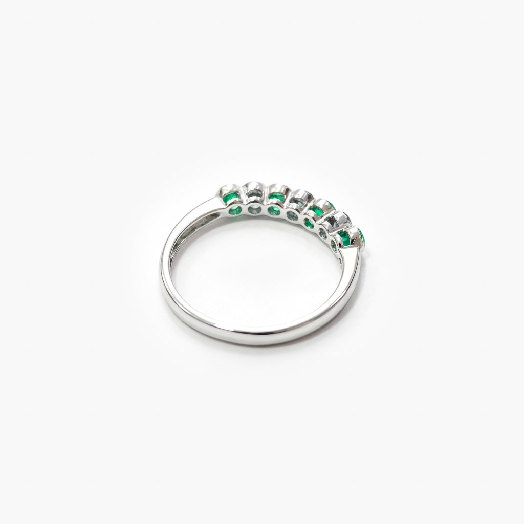 9ct White Gold Diamond and Emerald Half Eternity Ring