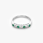 9ct White Gold Diamond and Emerald Half Eternity Ring