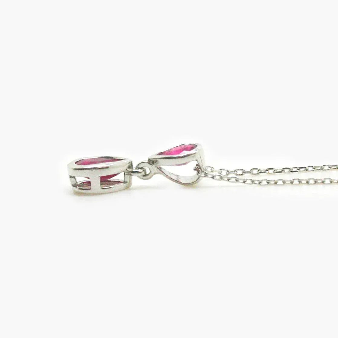 NEW 9 Carat White Gold Ruby Drop Pendant Necklace - Jordans Jewellers