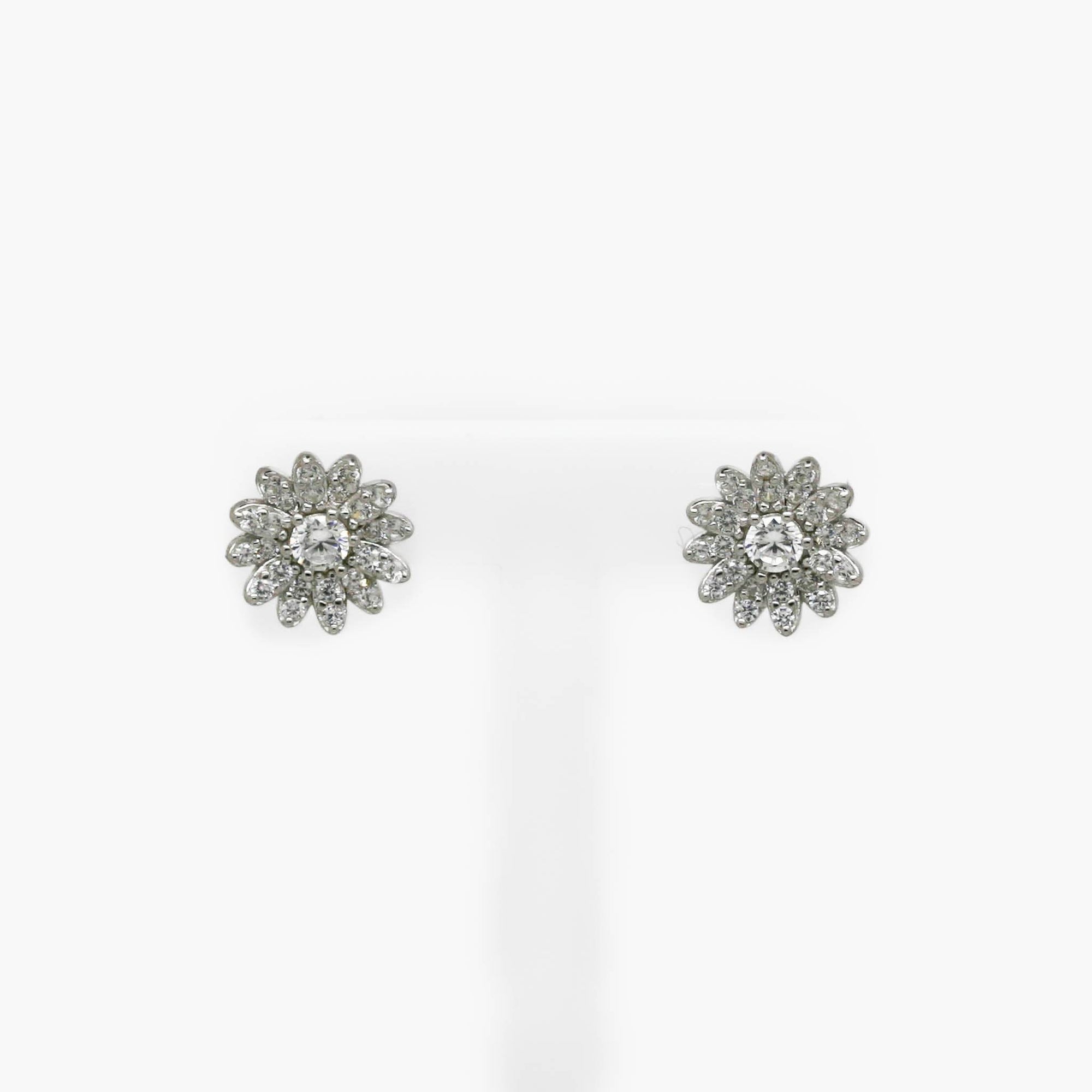 Silver CZ Flower Stud Earrings - Jordans Jewellers