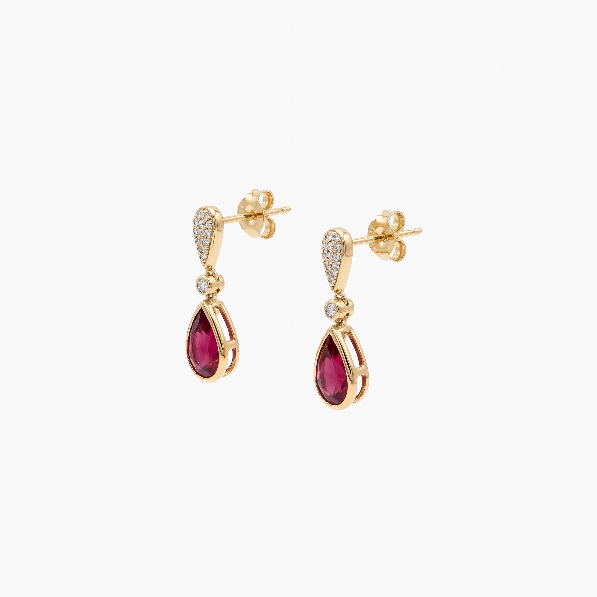 9ct Yellow Gold Rhodolite Garnet & Diamond Pear Drop Earrings