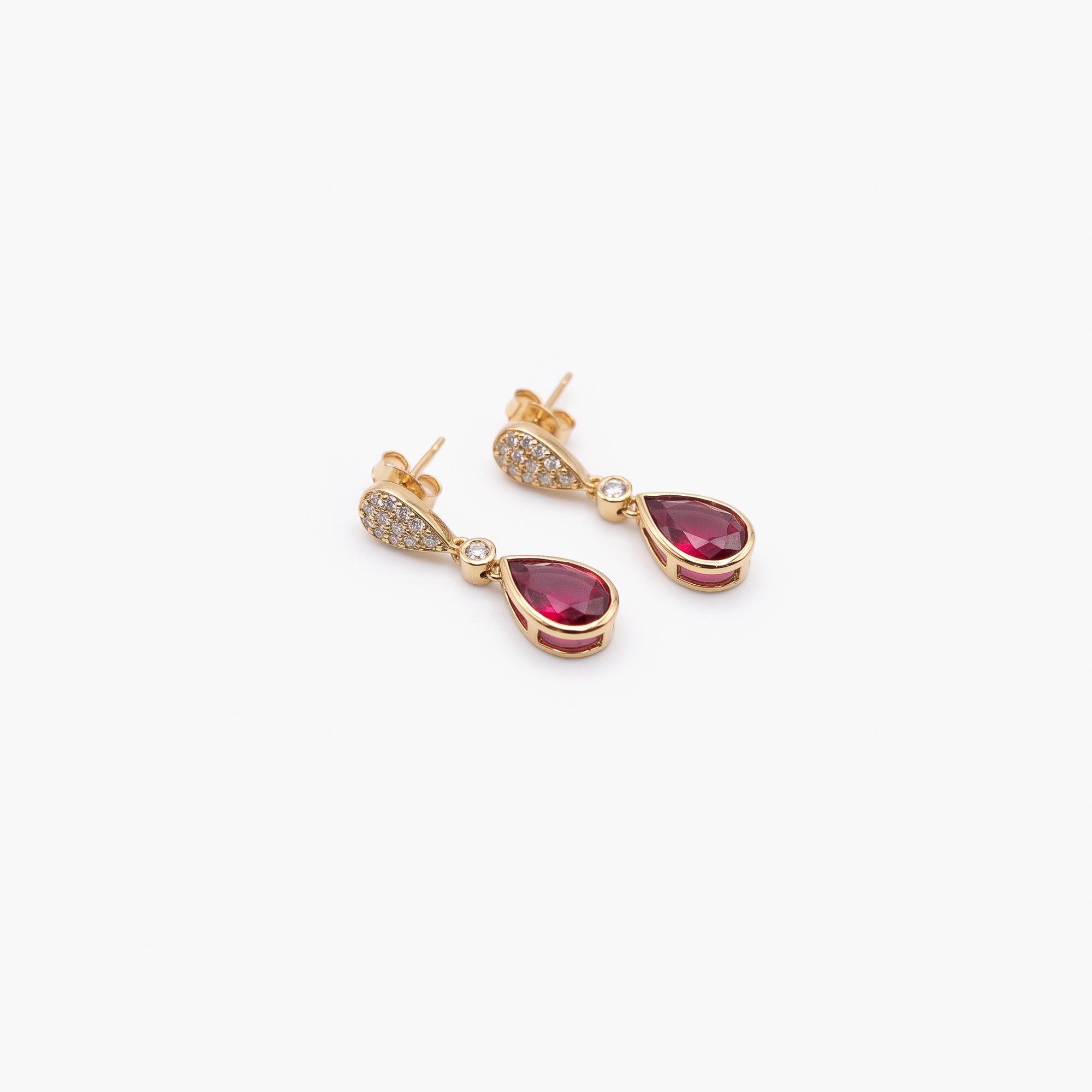 9ct Yellow Gold Rhodolite Garnet & Diamond Pear Drop Earrings