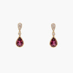 9ct Yellow Gold Rhodolite Garnet & Diamond Pear Drop Earrings