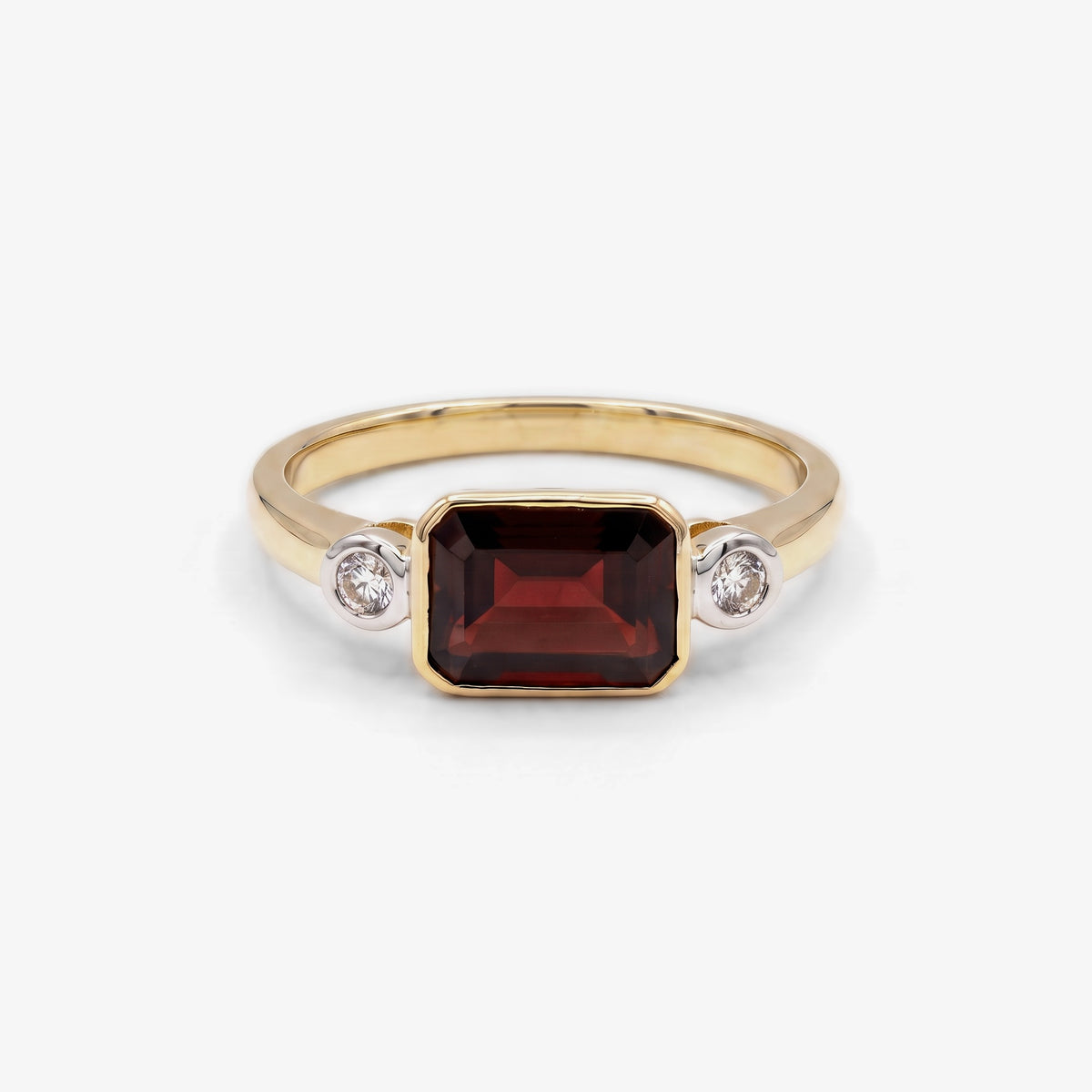 9ct Yellow Gold Garnet and Diamond Ring front view