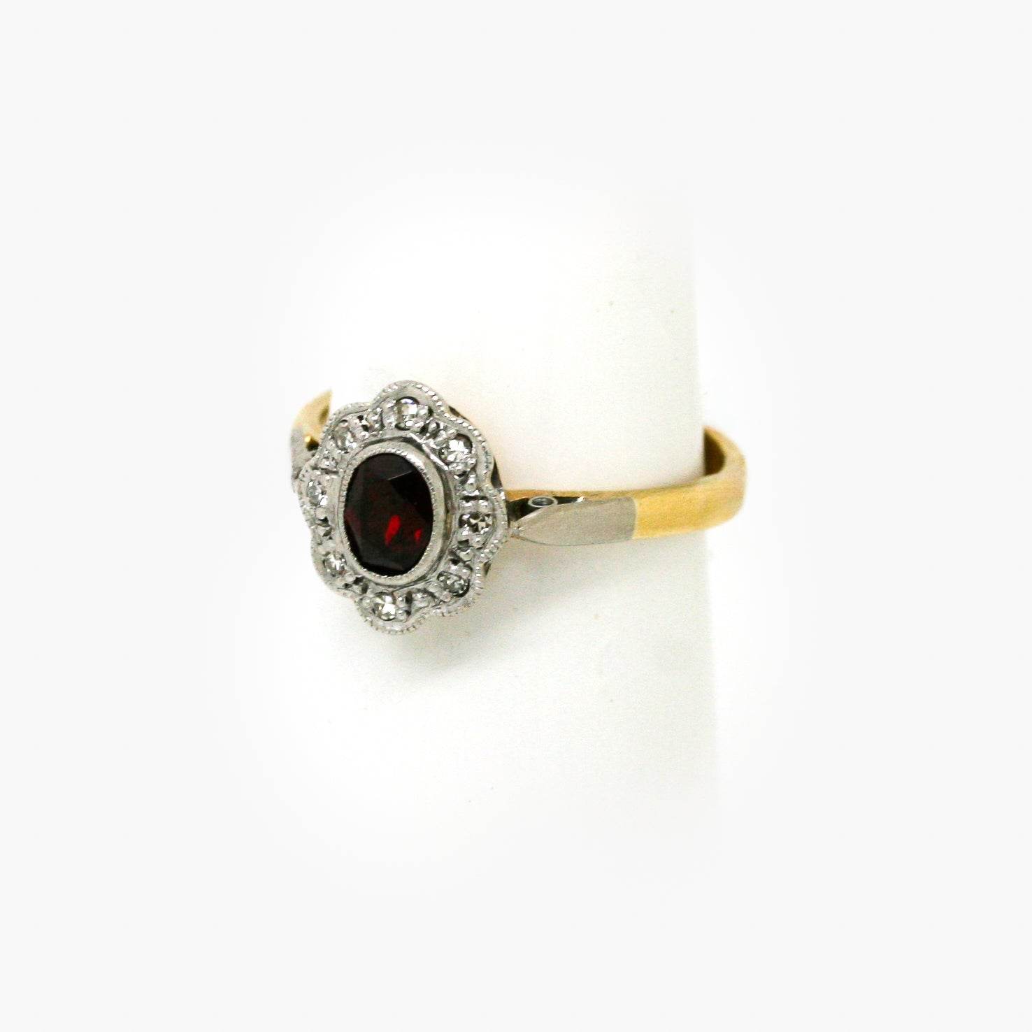 18ct Gold Platinum Garnet and Diamond Cluster Ring