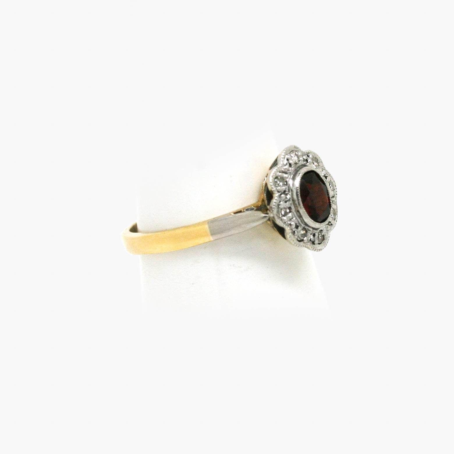 18ct Gold Platinum Garnet and Diamond Cluster Ring