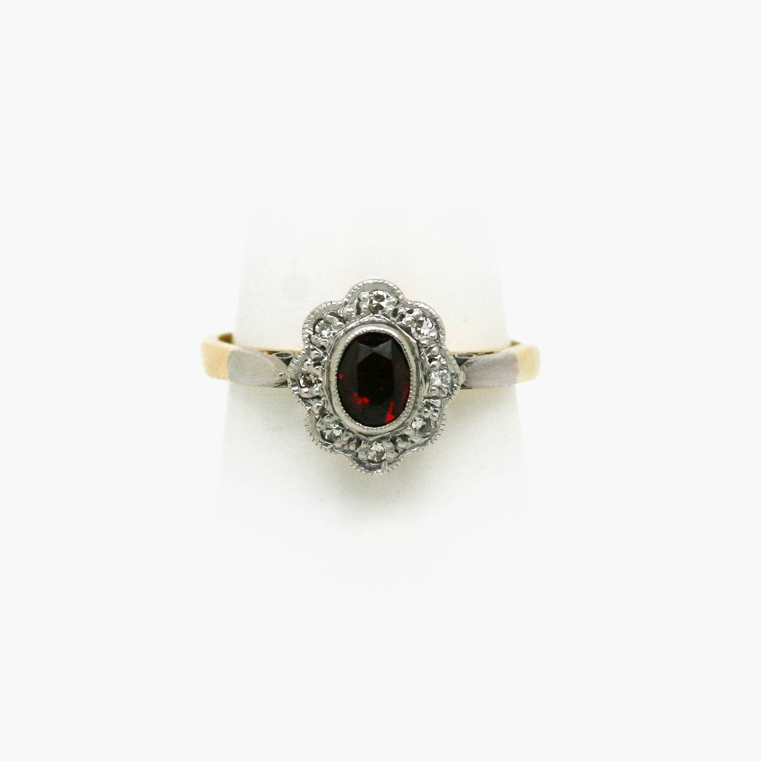 18ct Gold Platinum Garnet and Diamond Cluster Ring