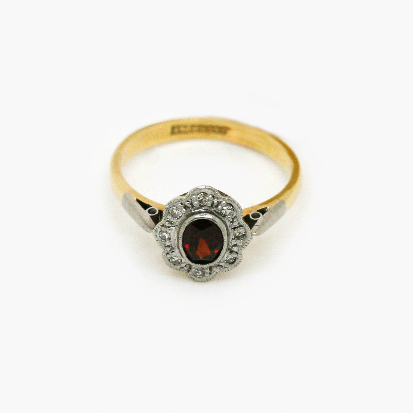 18ct Gold Platinum Garnet and Diamond Cluster Ring