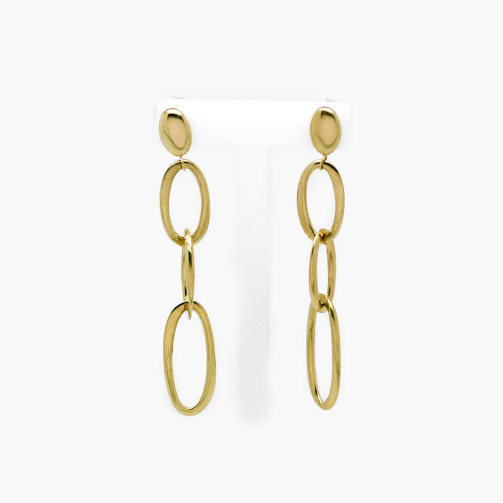 jordans jewellers - Triple Oval Link Drop Earrings in 9ct Yellow Gold | Butterfly Backs