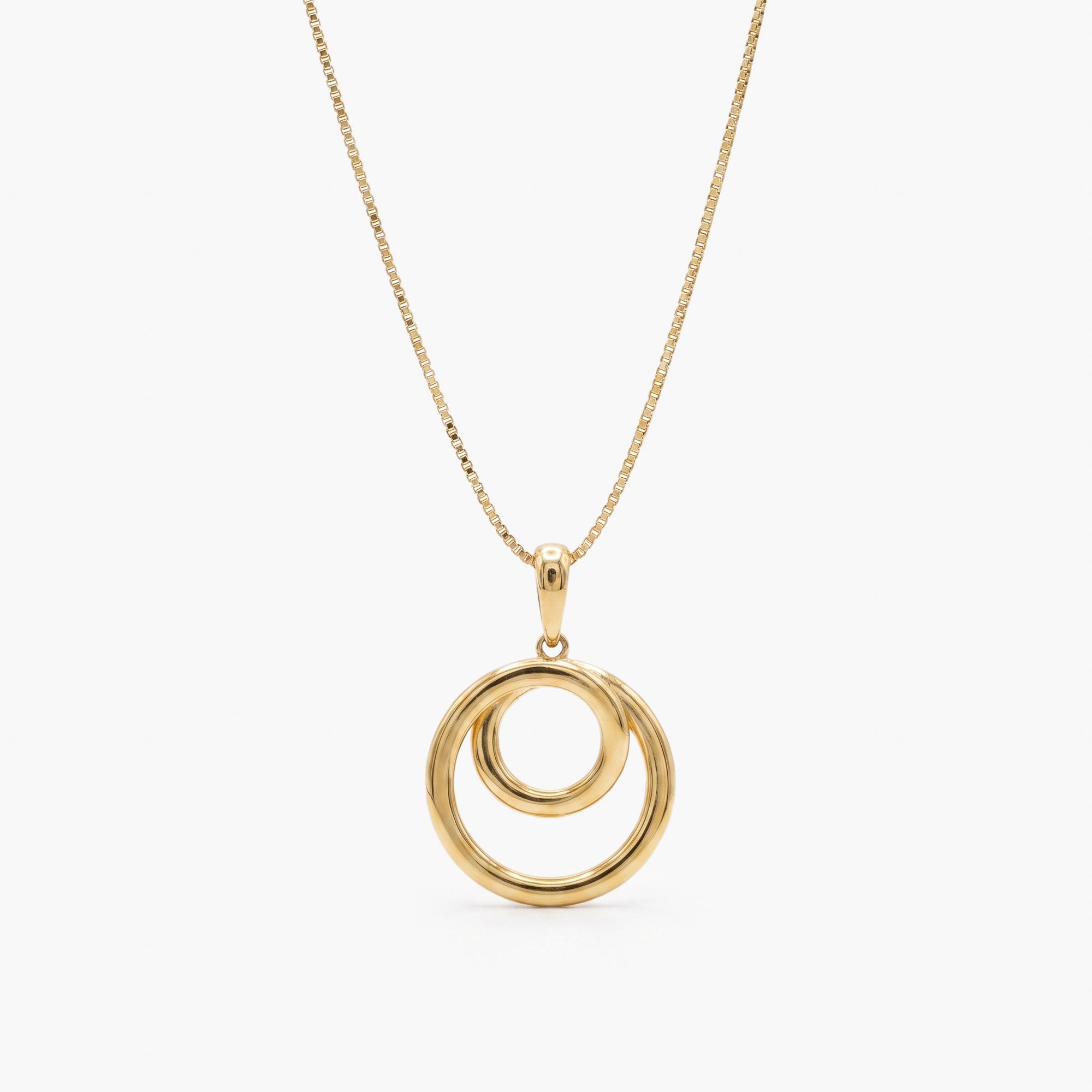 9ct Yellow Gold Polished Double Circle Pendant Necklace