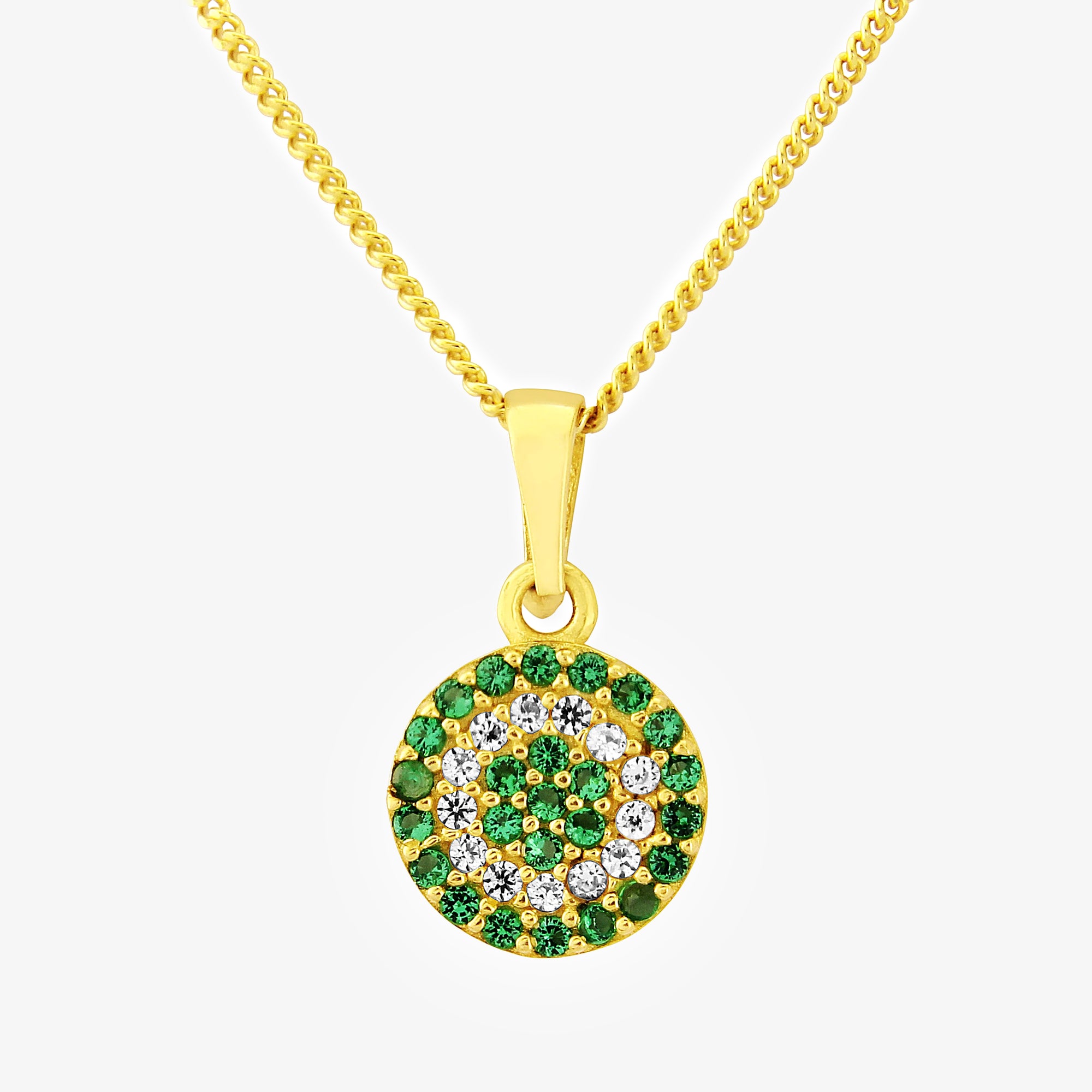 9ct Yellow Gold  Round pendant filled with green and white czs 