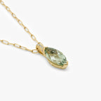 9ct Yellow Gold Green Amethyst & Diamond Marquise Pendant Necklace