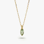 9ct Yellow Gold Green Amethyst & Diamond Marquise Pendant Necklace