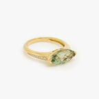 9ct Yellow Gold Green Amethyst & Diamond Marquise Ring