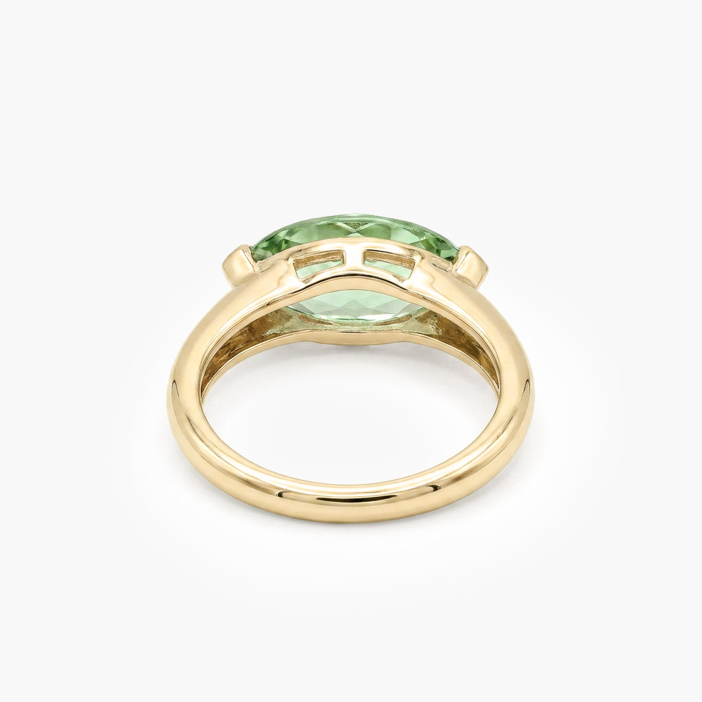 9ct Yellow Gold Green Amethyst & Diamond Marquise Ring