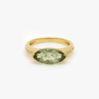 9ct Yellow Gold Green Amethyst & Diamond Marquise Ring