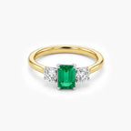 18ct Gold Emerald and Diamond Three Stone Ring - Jordans Jewellers