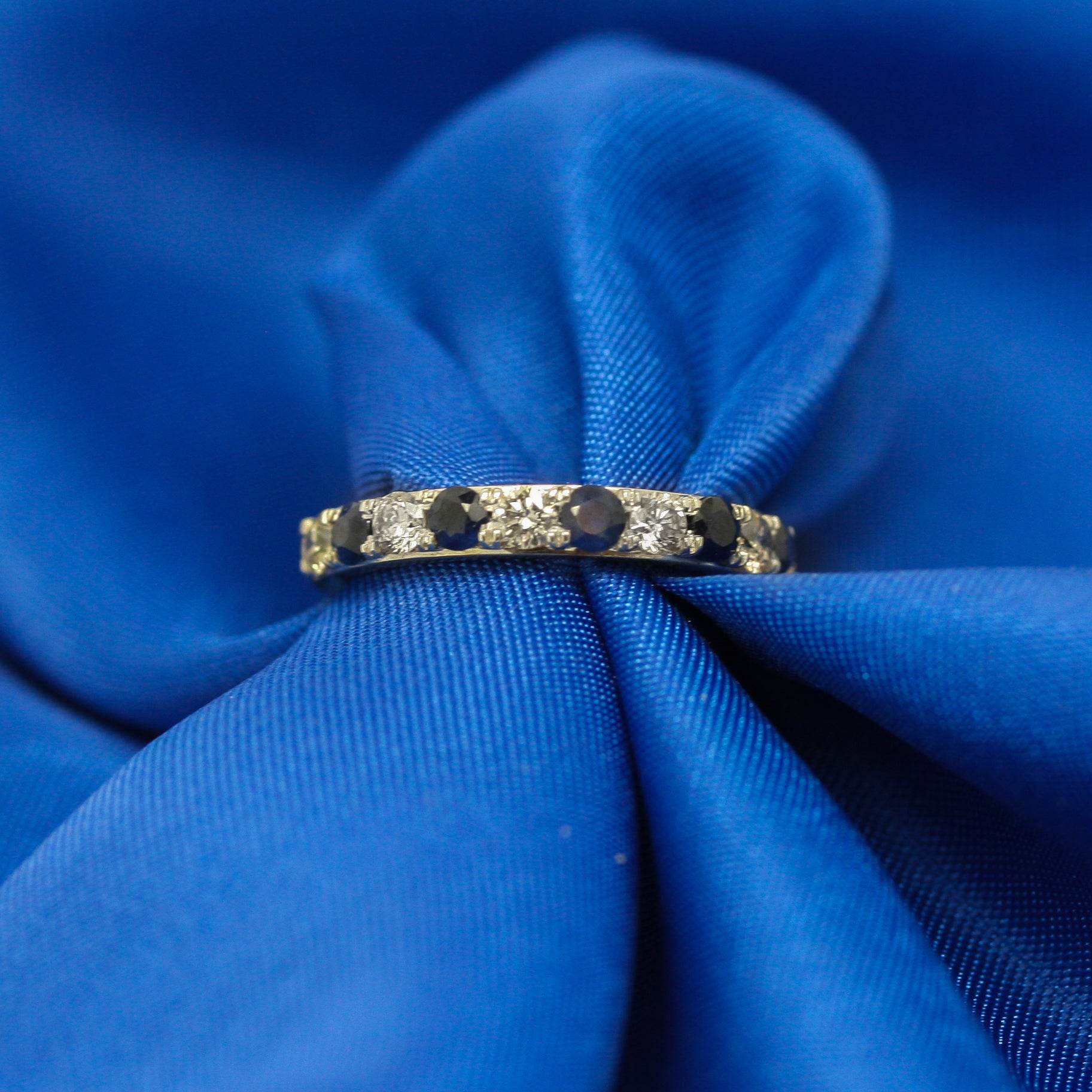 9ct Yellow Gold Sapphire and Diamond Half Eternity Ring