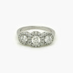 9ct Gold Diamond Halo Three-Stone Ring 1.13ct - Jordans Jewellers
