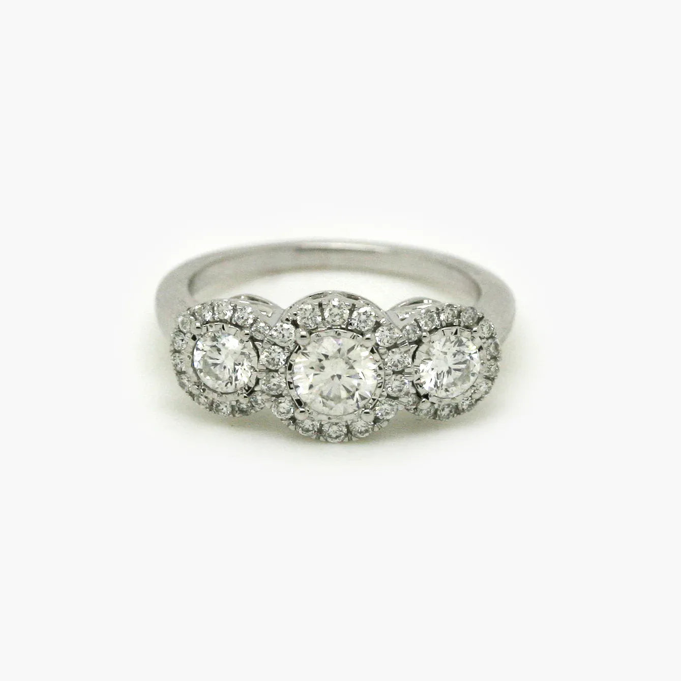 9ct Gold Diamond Halo Three-Stone Ring 1.13ct - Jordans Jewellers