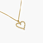 9ct Yellow Gold Diamond Station Open Heart Pendant Necklace