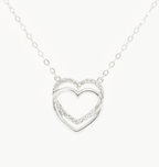 NEW 9 Carat White Gold Diamond Double Heart Necklace - Jordans Jewellers