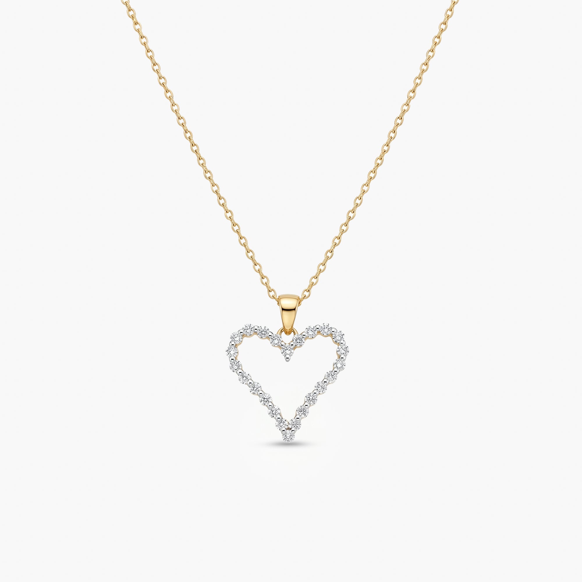 9ct Yellow Gold 1.02ct Diamond Outline Heart Pendant Necklace