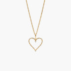 9ct Yellow Gold Diamond Station Open Heart Pendant Necklace