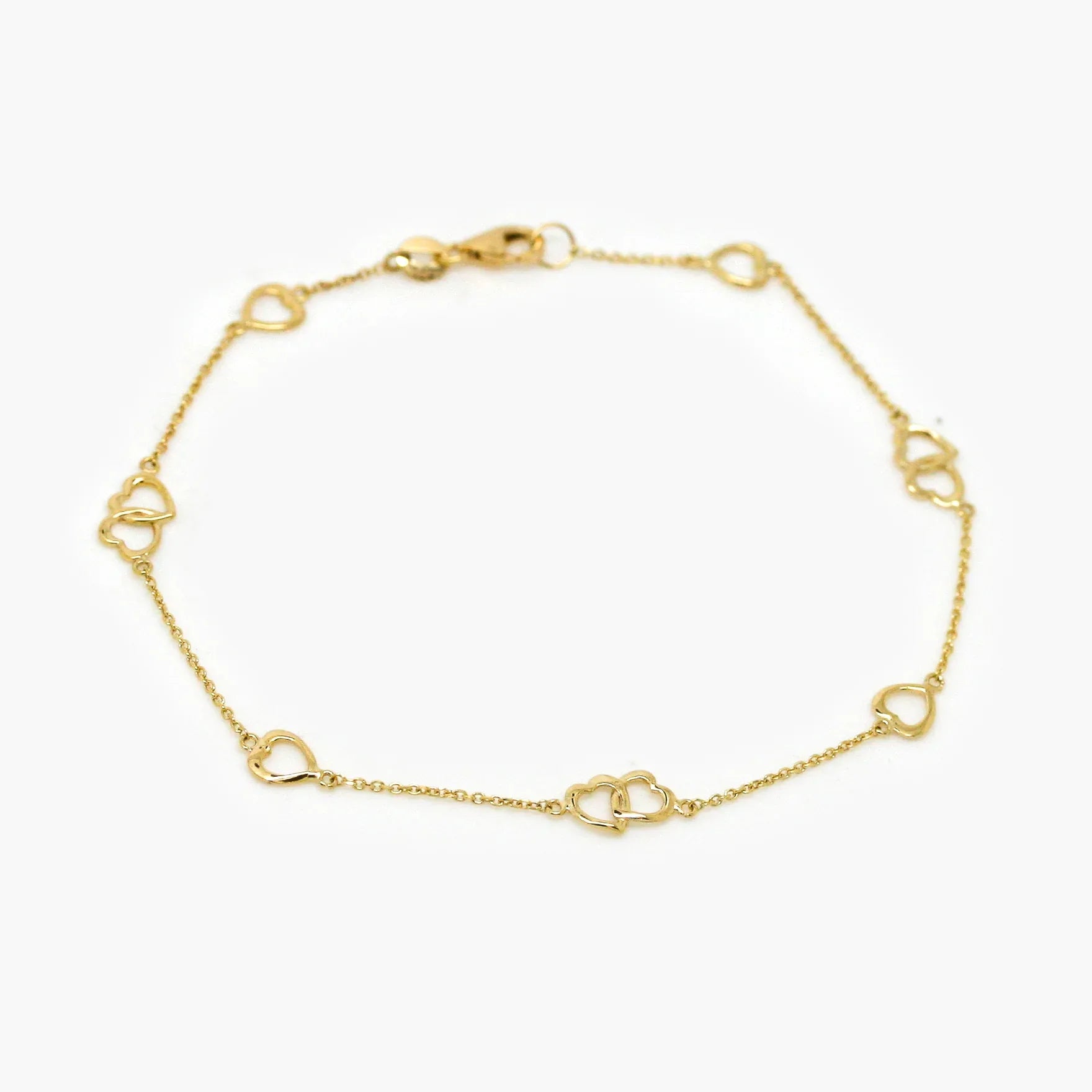 9ct Gold Heart Station Bracelet - Jordans Jewellers
